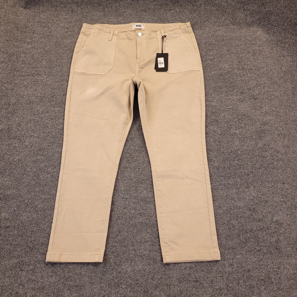 NWT Paige Mayslie Cargo Pants 38x28 Actual‎ Sz Beige High Rise Tapered Stretch
